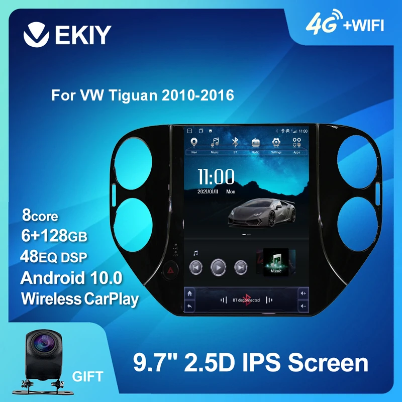 Автомагнитола EKIY на Android 10 мультимедийный экран Tesla для VW Volkswagen Tiguan 2010 2016 GPS