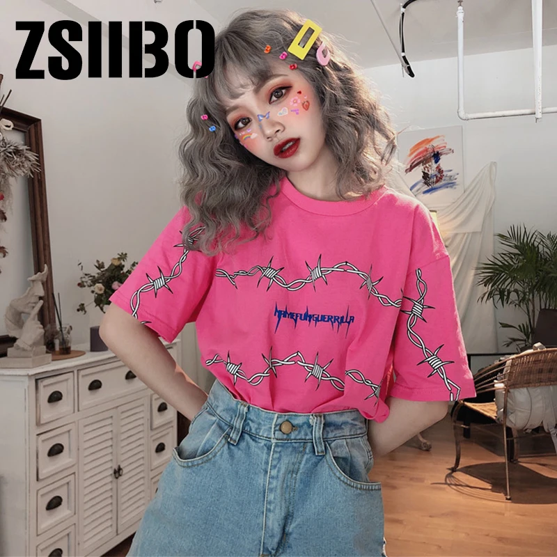 Harajuku женская уличная одежда с шипами футболка свободная коротким рукавом