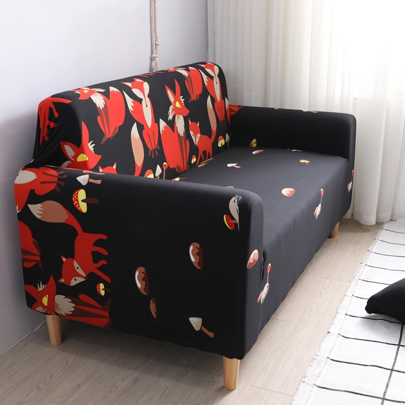 Новый продукт черный эластичный чехол для дивана из полиэстера с принтом Красной