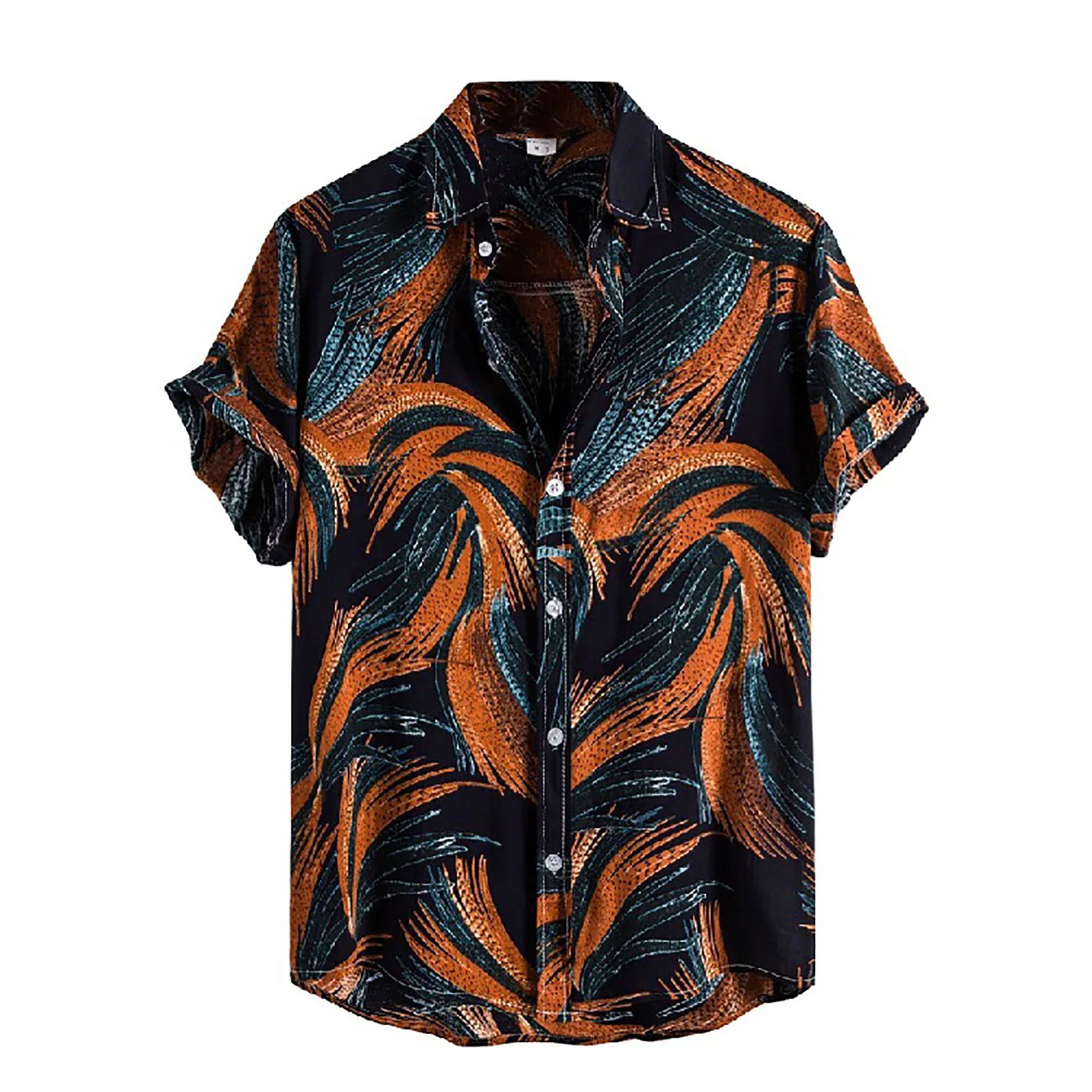 

Гавайский пляжный рубашки мужская, оранжевая принт Повседневная Уличная 2021 летние каникулы рубашки уличная одежда с коротким рукавом плат...