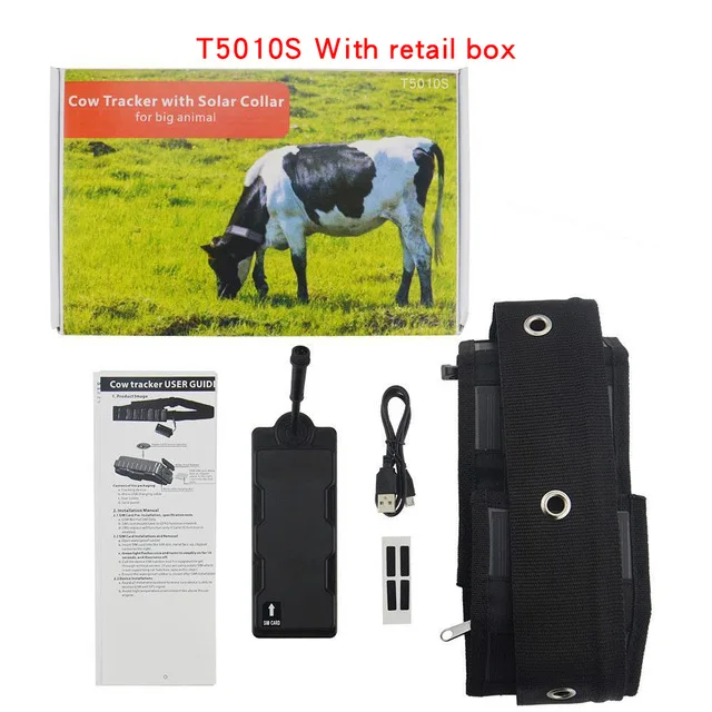 Gps корова смарт GSM gps трекер T5010S специальные ошейники с gps локатор водонепроницаемый в реальном времени gps система слежения gps-трекер на солнечных батареях - Цвет: with box
