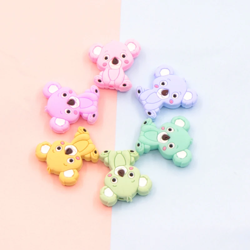 Cuentas de silicona de Koala para beb&eacute;, Mini Oso de dibujos animados, juguetes de dentici&oacute;n, de grado alimenticio, sin BPA, 5 uds.-2