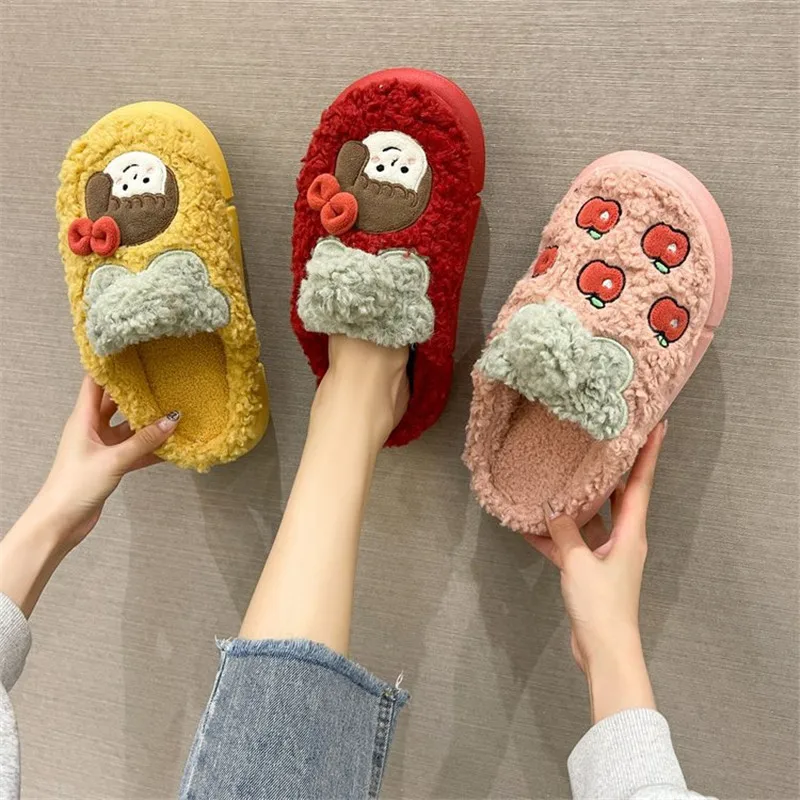

Winter Women Home Indoor Slippers Hairy Warm Short Plush Slides Bedroom Floor Shoes Ladies Memory Foam Cotton Slippers Unisex