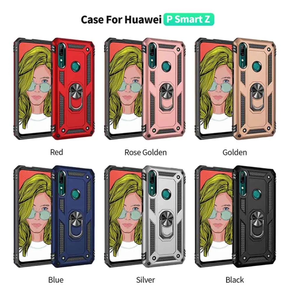 

For Huawei P Smart Z Y9 Prime 2019 Phone Case,Luxury Armor Shockproof TPU+PC 2 in 1 360 Degree Rotating Holder Ring Back Cover