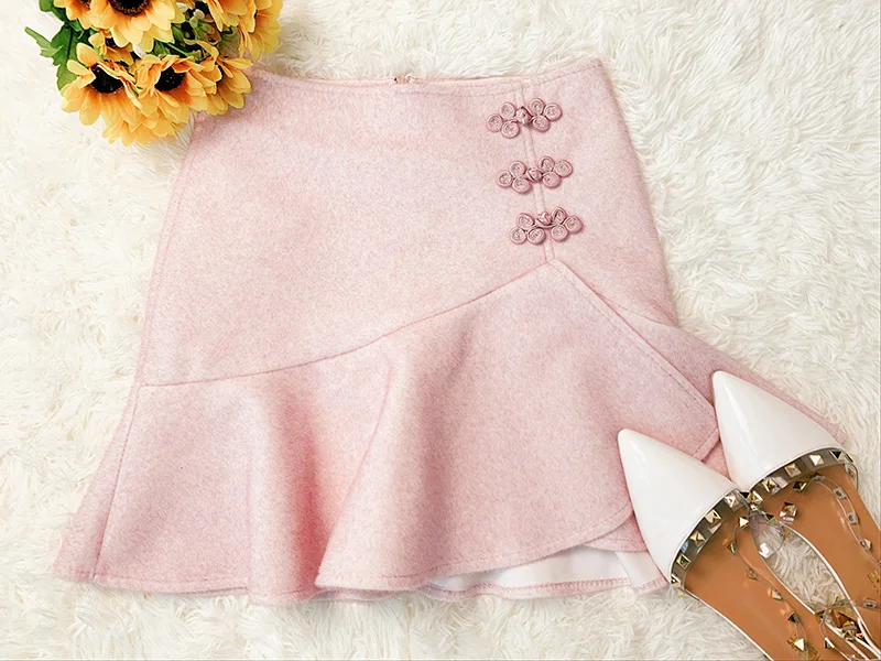 

Suit Soft Pullover Sweater With Wool Plate Buckles Fishtail Skirt Two-Piece Outfit Women Clothing Set Sweet Girl Clothes Knitted