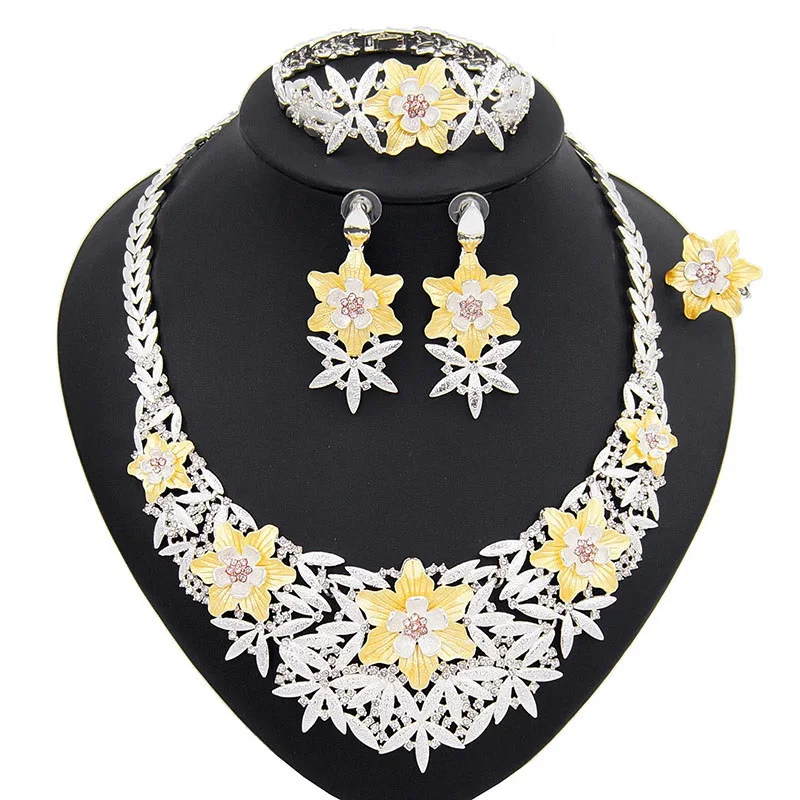 Yulaili модные роскошные Дубаи Золотые Ювелирные наборы для женщин хрустальные свадебные ожерелье серьги браслет кольцо ювелирные изделия