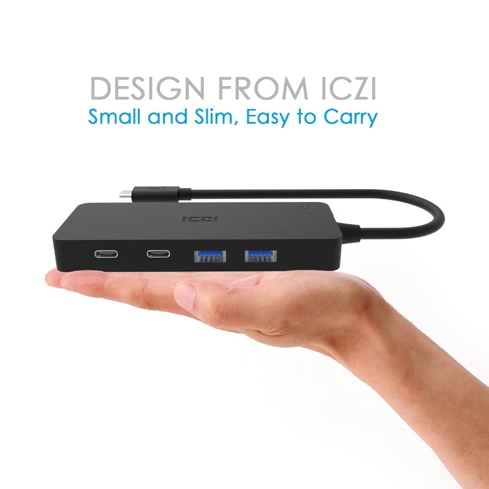 ICZI 8 в 1 USB C концентратор type до 4 3 0 портов + кардридер (SD TF) 2 порт для передачи данных