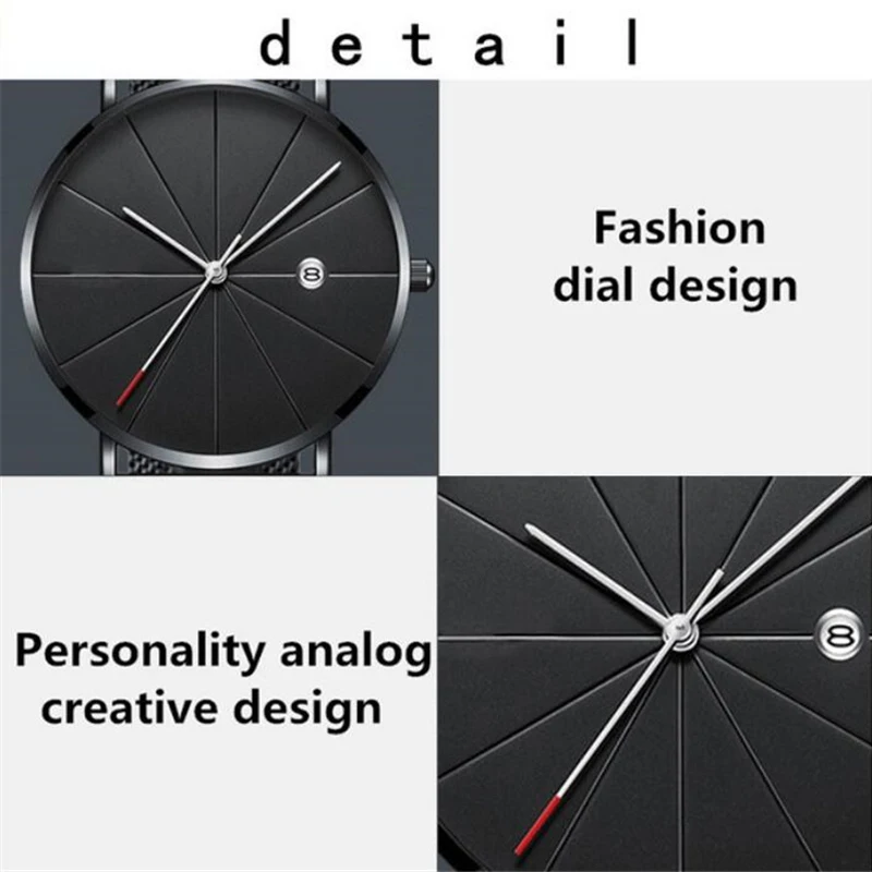 Ultra Thin Dial Mens Watches Business Simple Leisure Quartz WristWatch Stainless Mesh Strap Date Gift Clock Relogio Masculino | Наручные