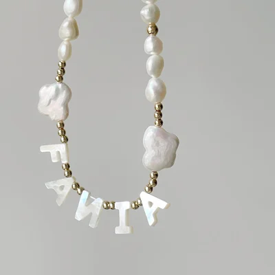 

Original Design Handmade, Custom-Made Baroque Pearl Necklace Shell Letters DIY Name Chain INS Style Gift For Women FQ064