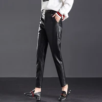 pu leather pants female harem pants 2019 spring new pu leather spring models slim bottoming nine points casual leather pants
