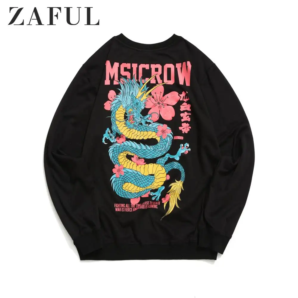 Мужской пуловер с длинным рукавом ZAFUL Dragon повседневный цветочным принтом и