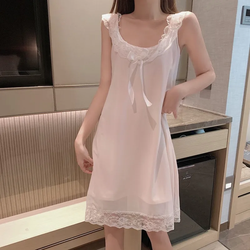 2021 Summer New Korean Lace Edge Nightdress Women's Sexy Sleepwear with Bra Sling Skirt Nightgown Lady Home Wear Nightwear