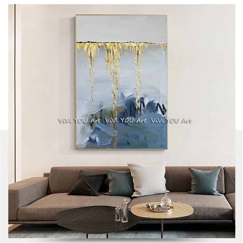 2021 модное искусство ручной работы абстрактная картина маслом Золотая серая