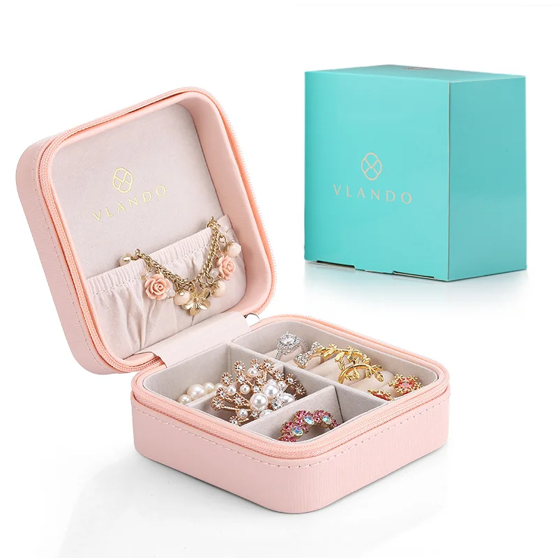 pink Vlando маленькая Подарочная коробка из искусственной кожи для путешествий, органайзер, чехол для хранения украшений, колец, сережек, ожерелий - Цвет: pink