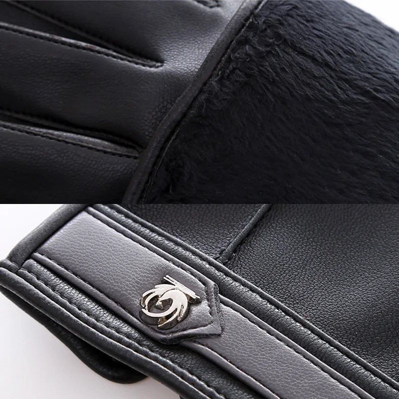 

Female Fashion Winter Genuine Leather Plus Coral Velvet Warm Mittens Women Driving Touch Phone Screen Sheepskin Black Glove C68