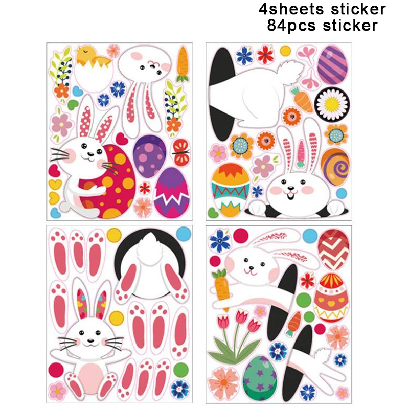 

Happy Easter Stickers Easter Eggs Bunny carrot Electrostatic Sticker Window Glass Decals Easter Home Decoration wall sticker