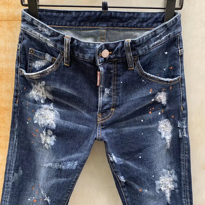 

DSQstard2 Italian original broken hole trend punk slim elastic pants mid waist washcloth soft four seasons jeans counter quality