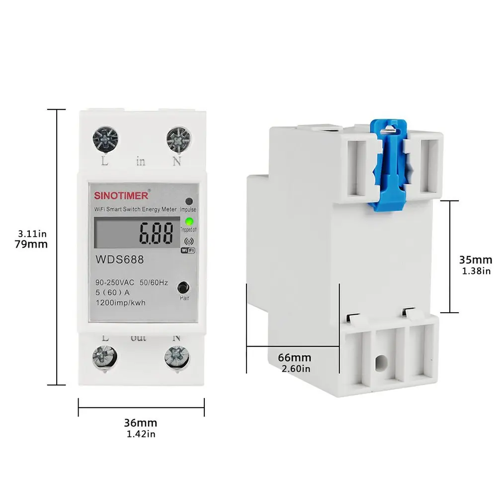 

Digital Electric Consumption KWh Din Rail Smart Energy Meter WiFi Power Meter Watt Remote Switch Control Monitors 230V AC