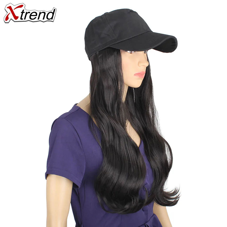 Xtrend Baseball Hat With Wavy Hair Extensions cap with hair for sassy sporty girl Long Synthetic extension