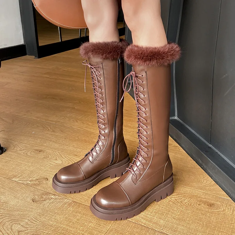 

ASUMER 2021 New Fashion Winter Riding Boots Women Thick Bottom Casual Shoes Round Toe Cross Tied Cool Knee High Boots Women