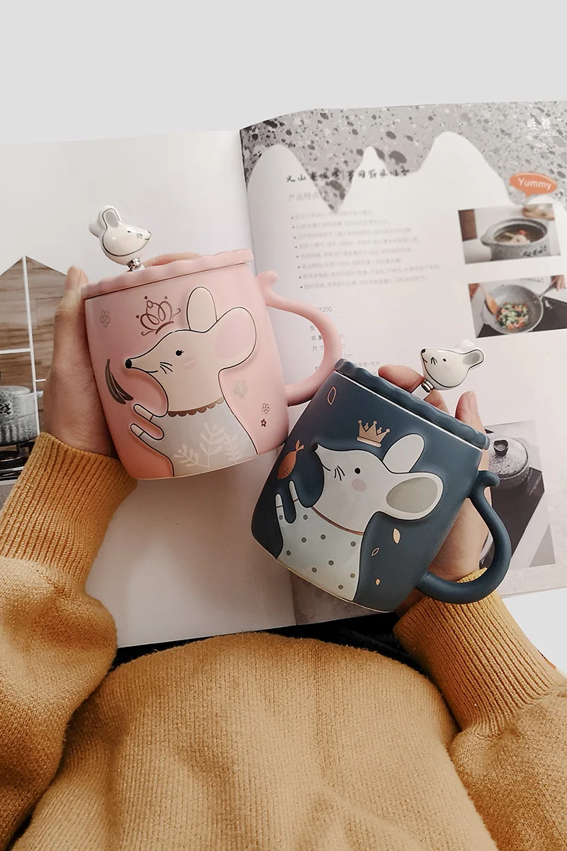 

Cute Cartoon Mug Creative Ceramic Handmade Large Capacity Coffee Animal Couple Mug Funny Tasse A Cafe Kitchen Drinkware DB60MK