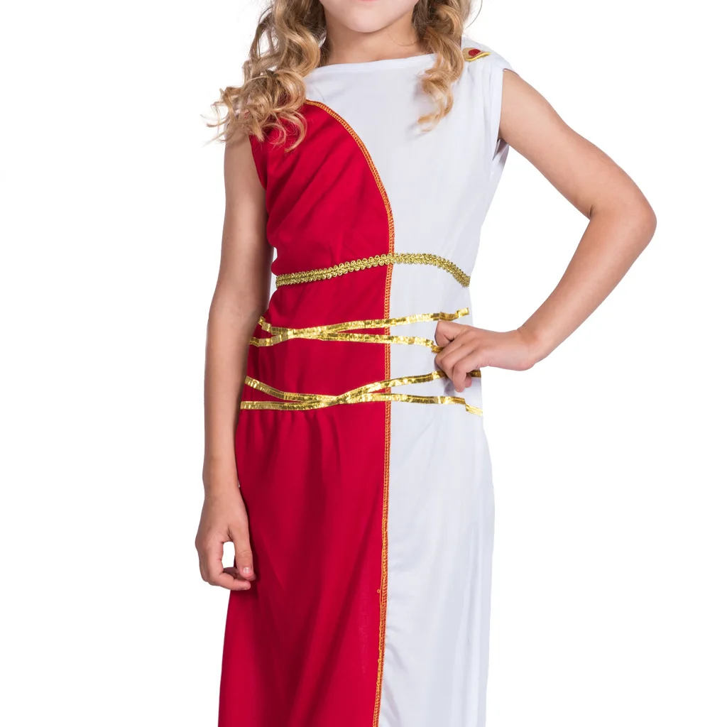 

Greek Goddess Dresses for Girls Halloween Cosplay Costumes Kids Pretend Game Party Role Play Outfit Stage Show Make Up Clothes