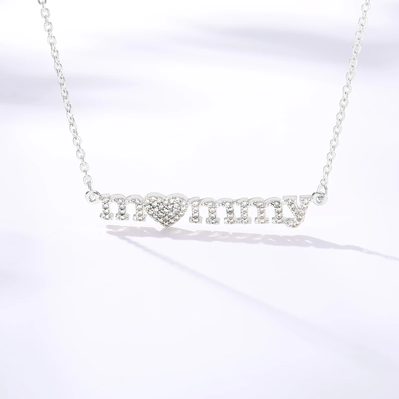 Zircon Heart Letter Mommy Necklace For Women Mother Rose Gold Silver Color Stainless Steel Chain Female Pendant Jewelry | Украшения и