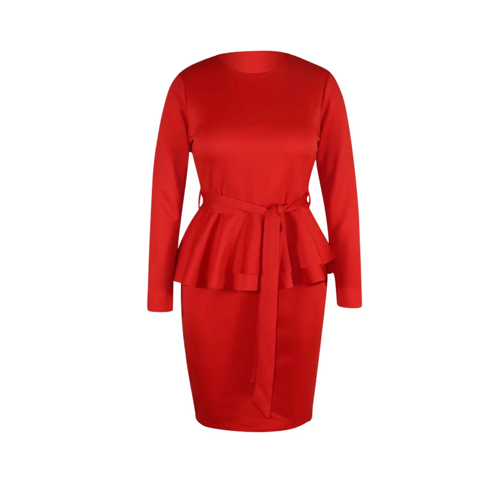 Женская одежда новинка красное платье с оборками элегантное офисное для девушек