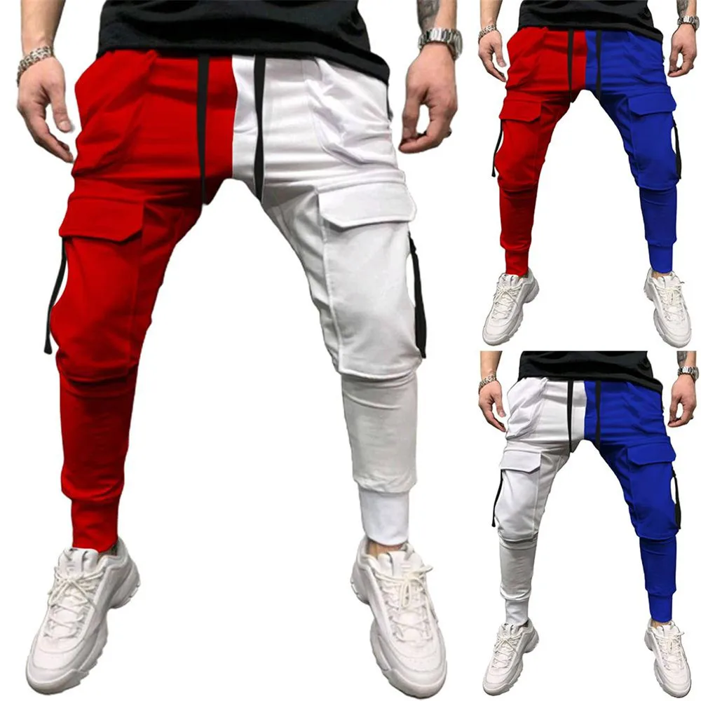 Casual Pants Men Joggers Streetwear Hip Hop Sweatpants Fitness Mens Sportswear Color-block Pants Gym Jogging Pants Trousers