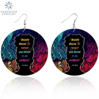 somesoor powerful black sayings afro natural hair wooden drop earrings both sides print african wood jewelry for women gifts