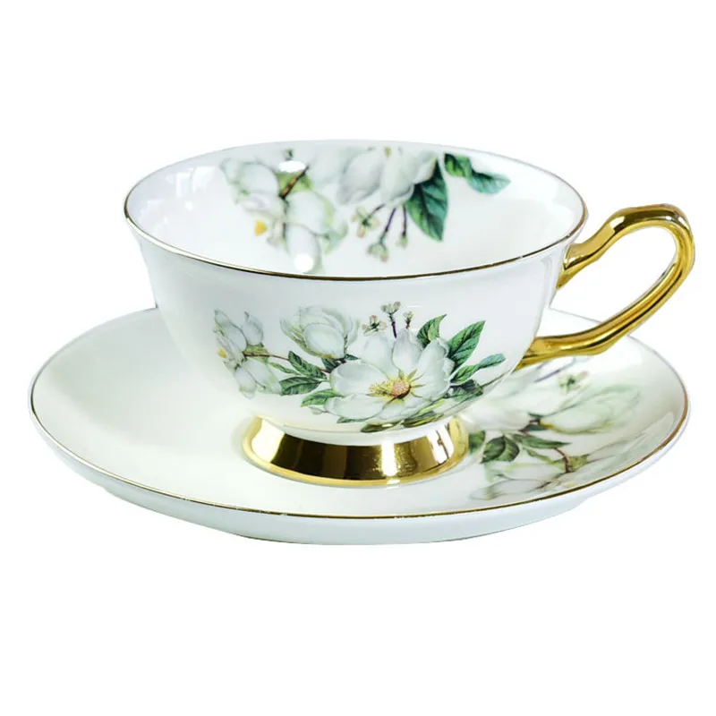 

Porcelain Luxury Coffee Cup with Handle European Flowers Gold Bone China Tea Cups Set Porcelana Coffee Mug Home Drinkware