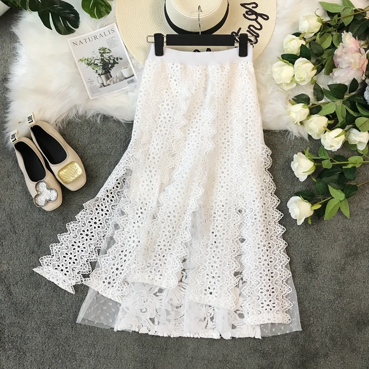 Осенняя Женская модная однотонная Асимметричная юбка с вышивкой А-образной