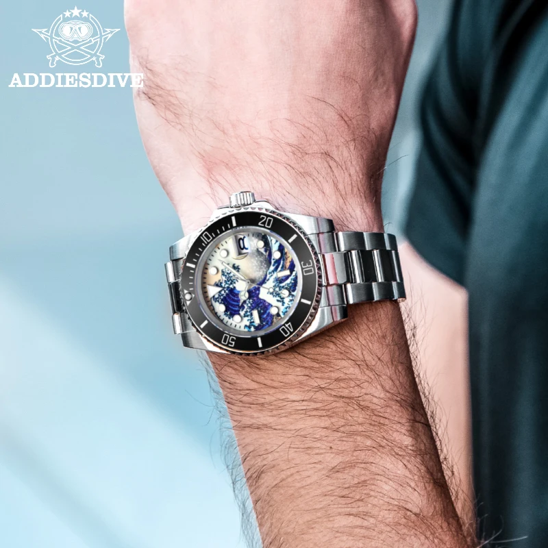 

Addies Dive Men's automatic watch Kanagawa Surfing Full Luminous Dial NH35 Sapphire Ceramic bezel Diver Watch 200M Dive Watch