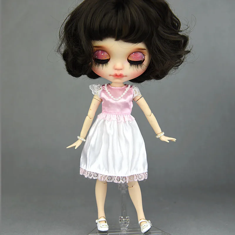 Розовое Кружевное короткое Кукольное платье ручной работы для Blythe doll наряды