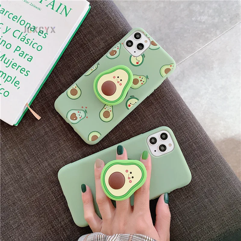 

3D Luxury cute cartoon fruit avocado Soft silicone phone case for iphone X XR XS 11 Pro Max 12 MiNi 6S 7 8 plus Holder cover