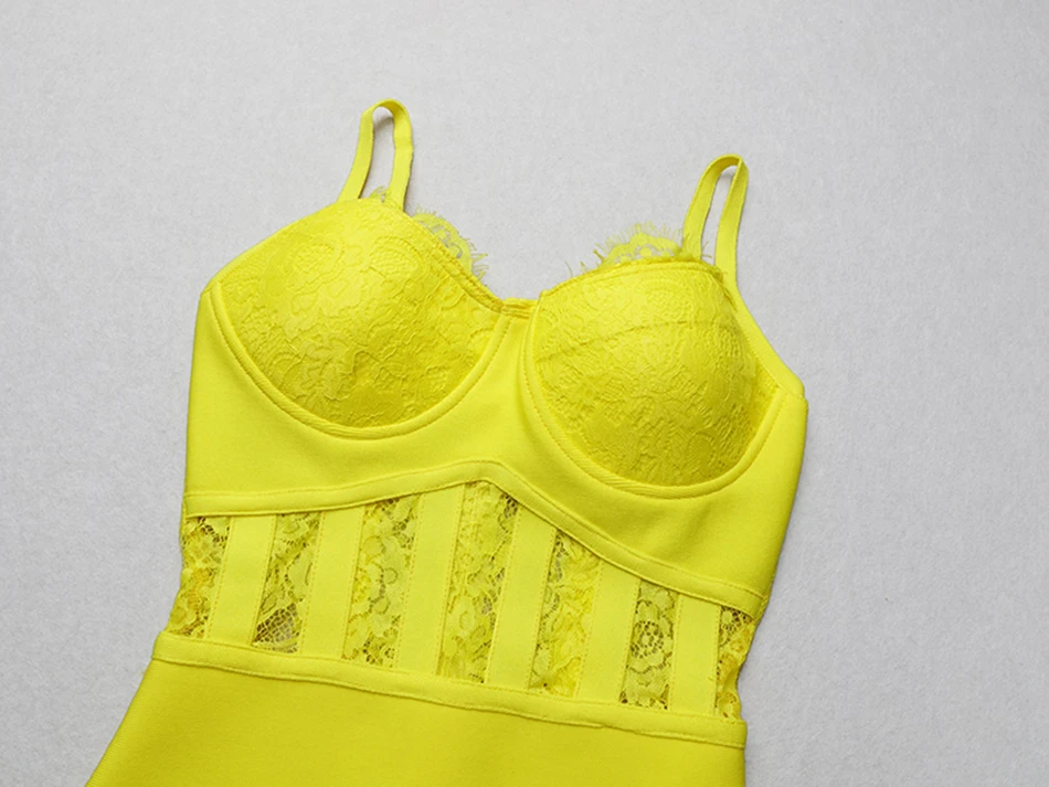 Женское кружевное платье без бретелек Liser элегантное облегающее желтого цвета