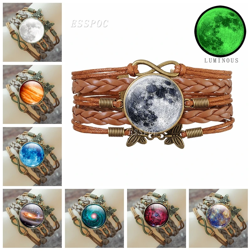 Светящийся полнолуние и планеты стеклянный купол плетеный браслет светящийся в