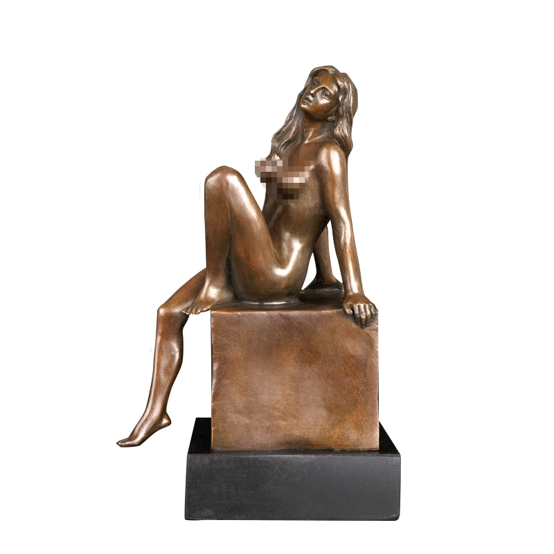

ArtsHom DS-594 Erotic Nude Lady Bronze Art Decor Bronze Art Sexy Nake Sitting Woman With Marble Base Statue Sculpture Nude Girl