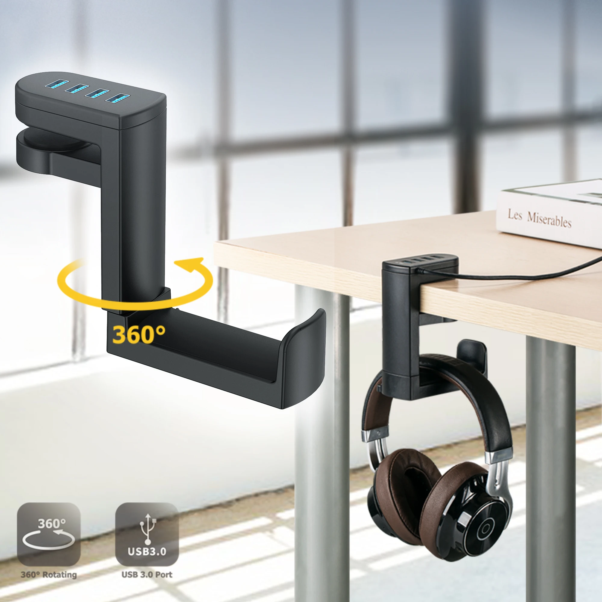 Наушник держатель USB A подставка для наушников с крючком для подвешивания под столом и дисплеем для наушников с портами 3.0 и 2.0.