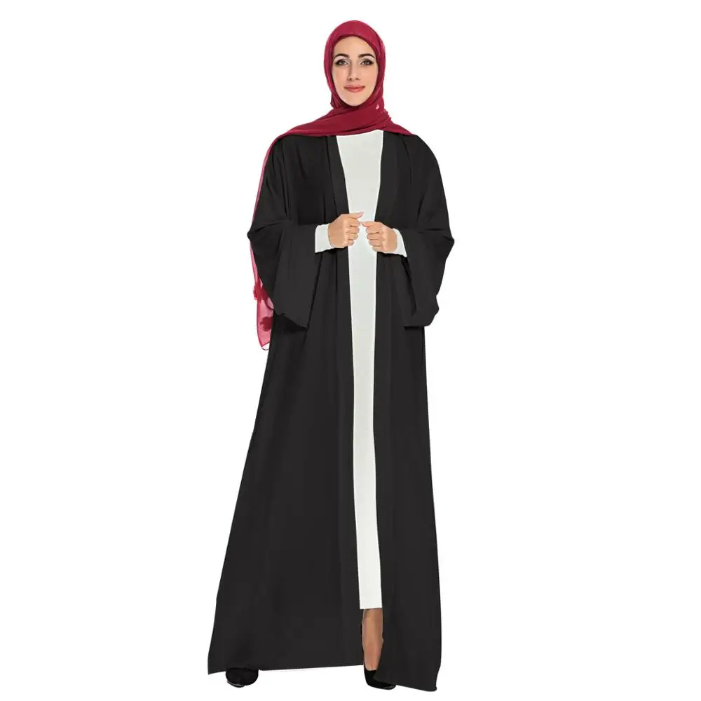 black Элегантное мусульманское Открытое платье abaya Макси кардиган кимоно для вечеринок длинные халаты Jubah Ближний Восток Eid Рамадан Арабский исламский - Цвет: black