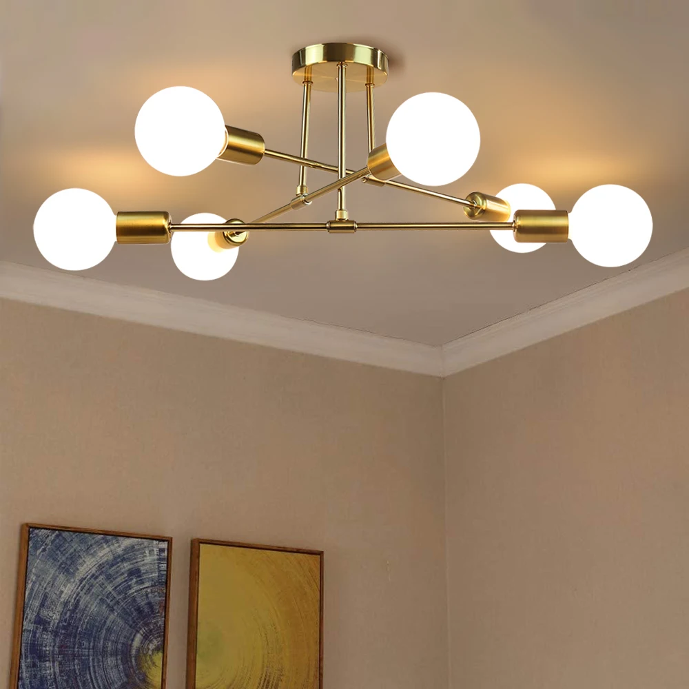 $36.40 E27 Modern Chandelier Ceiling Lamp Iron Minimalist Personality Creative LED Lighting For Home Bedroom Bathroom Gold Black