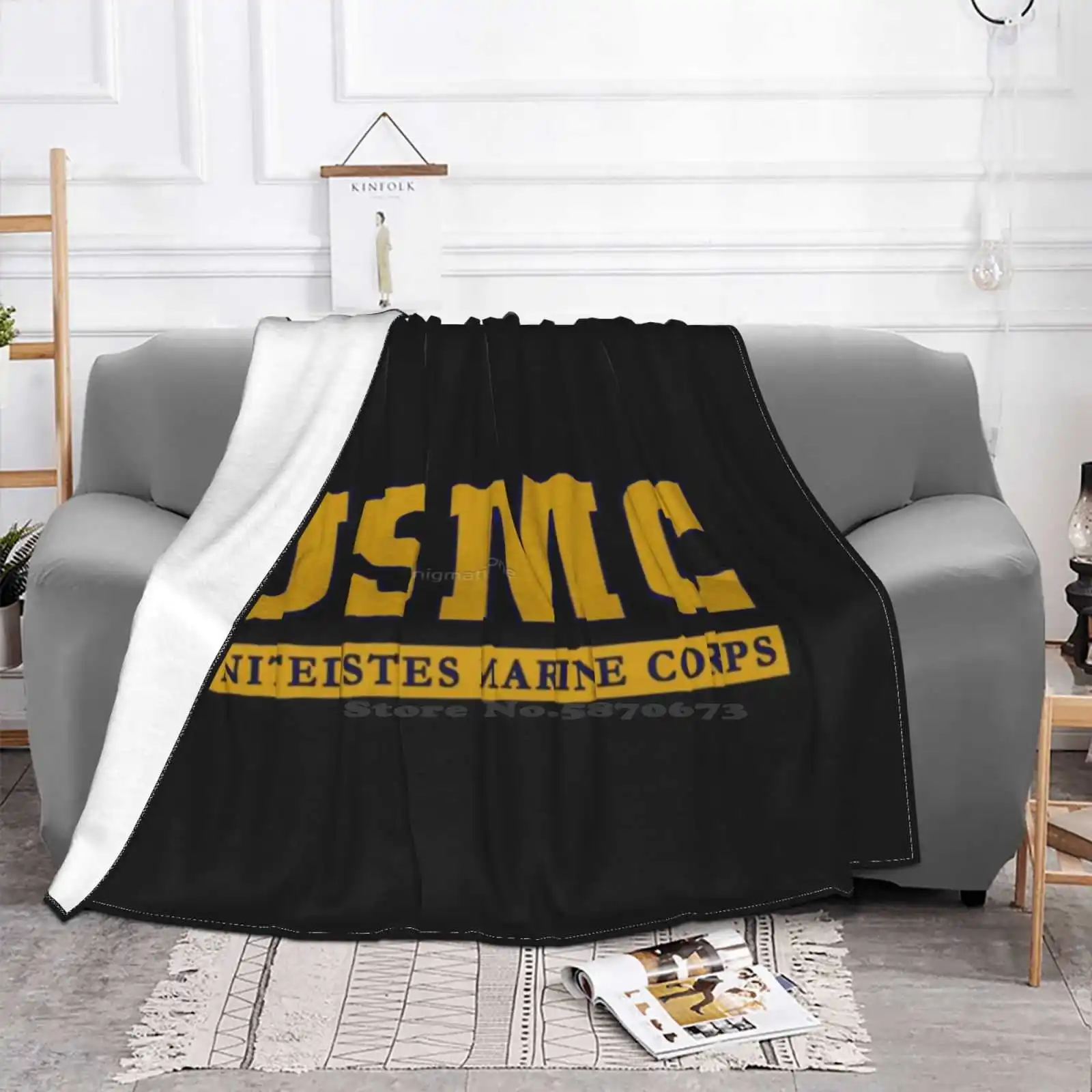 

Usmc United States Marine Corps - - Gold With Blue Best Selling Room Household Flannel Blanket Enigmaticone Navy Armed Forces