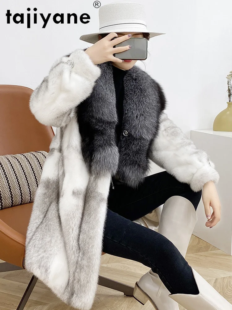 Tajiyane Winter Coats Women 2020 Real Fur Coat Woman Natural Mink Fur Jacket Female Fox Fur Collar Hooded Jackets Casaco TN1367