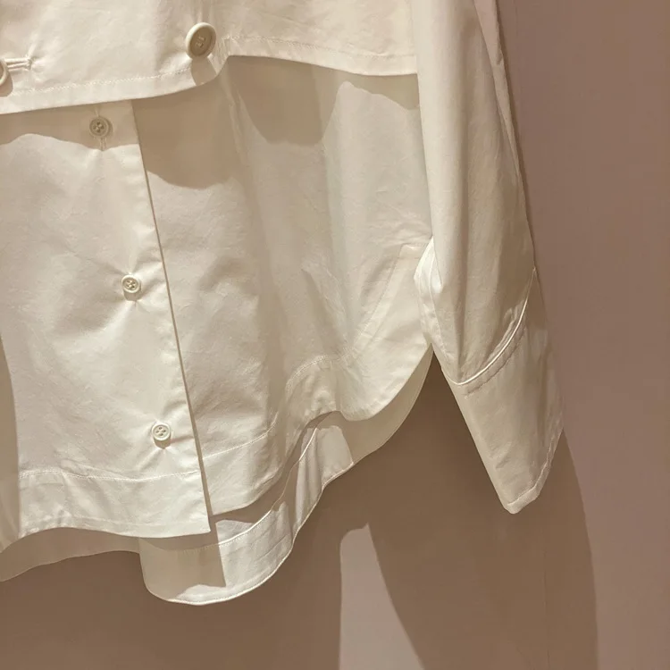 

Shirt 2021 Women Autumn and Winter New Stitching Long-sleeved Single-breasted White Shirt Women