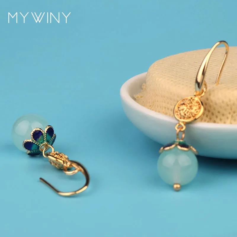 MYWINY медная Корона натуральные камни серьги винтажная мода авантюрин Модные