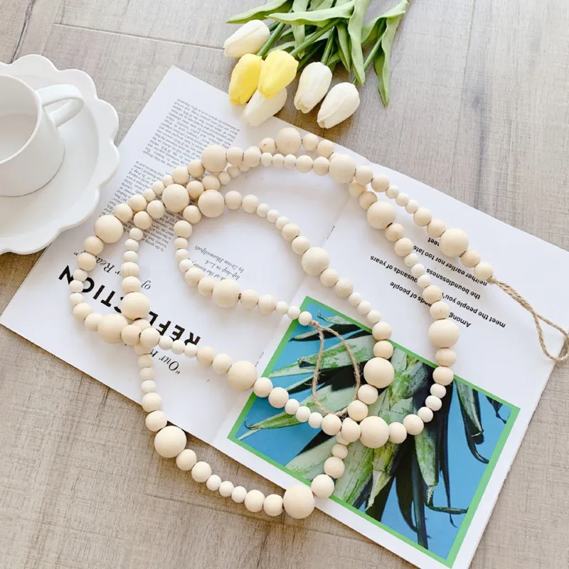 

2.2M Wood Bead Garland Farmhouse Rustic Country Decor Wall Decor Farmhouse Ornament Boho Decorations Woven Wall Hanging