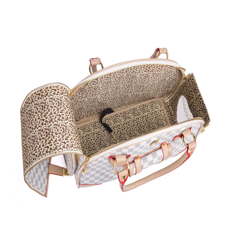 

Pet Dog Carrier Bag Classic Plaid Up Leather Portable Pet Travel Bags Puppy Luggage Small Dog Cat Handbag Artificial Leather Bag