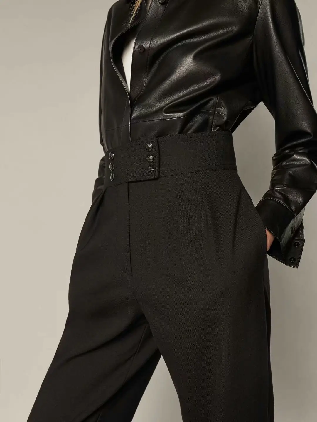 

Hot Sale Women Black Pantalon Femme Fashion Waitband Design Suit Pants