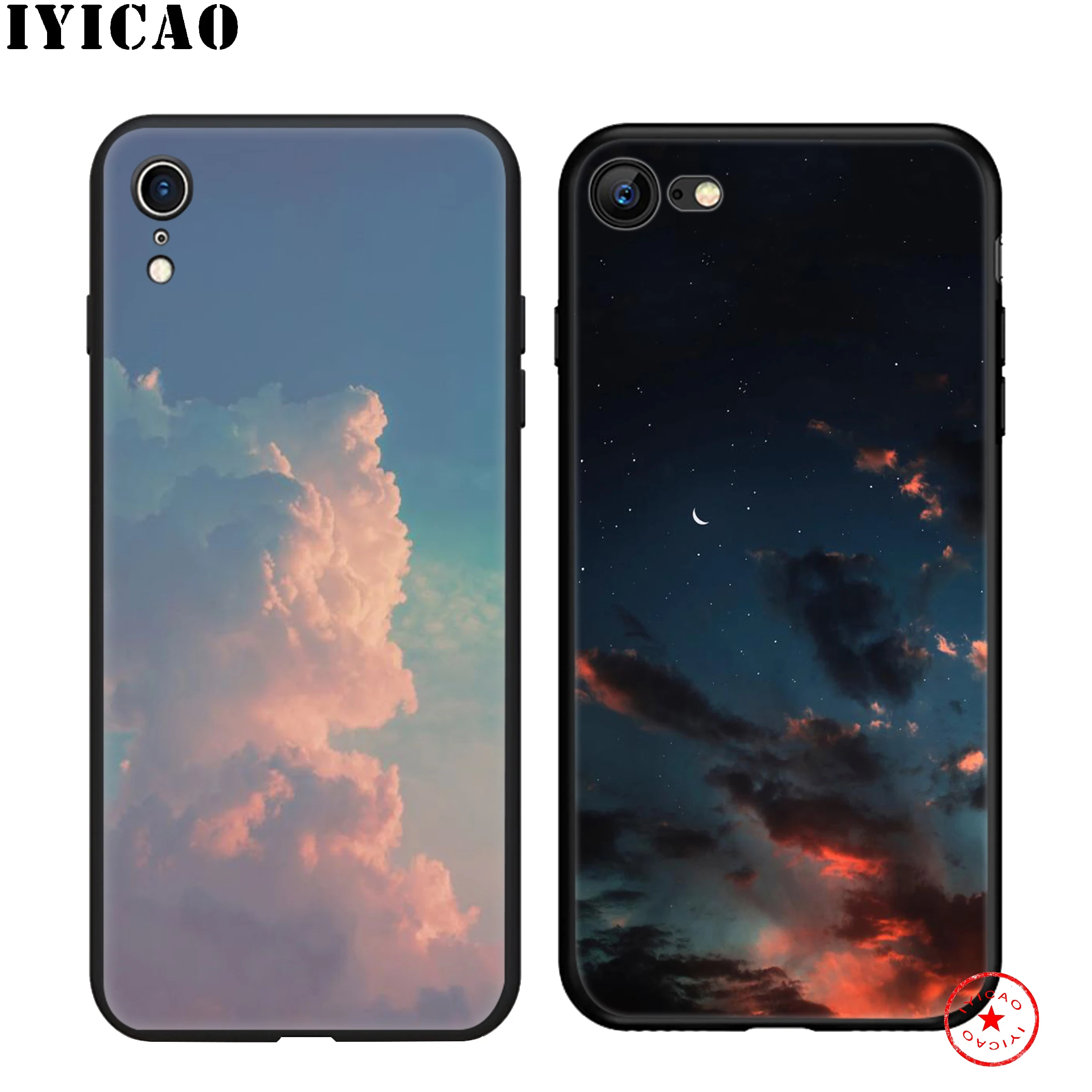 IYICAO Луна Звезда облако ночь мягкий черный силиконовый чехол для iPhone 11 Pro Xr Xs Max X