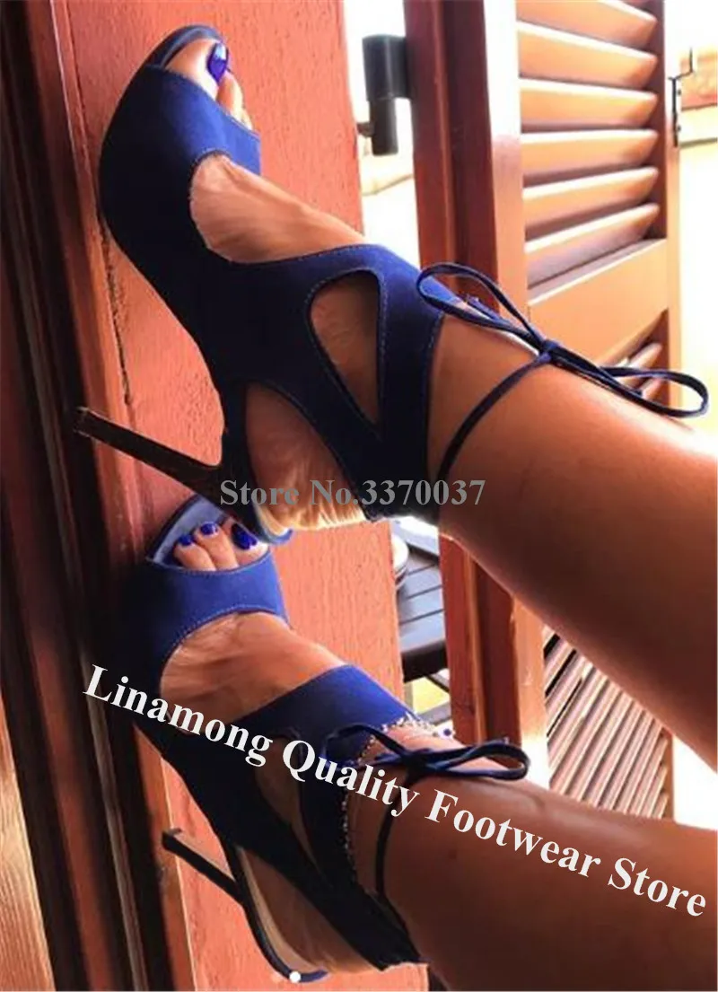 Женские замшевые босоножки гладиаторы на шпильке с вырезами шнуровке|Боссоножки